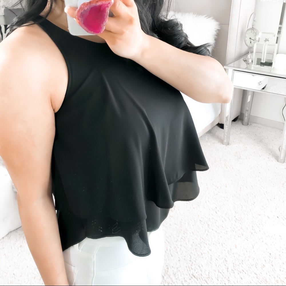 Intu xs black round neck double layer mesh  crop top - Picture 4 of 7